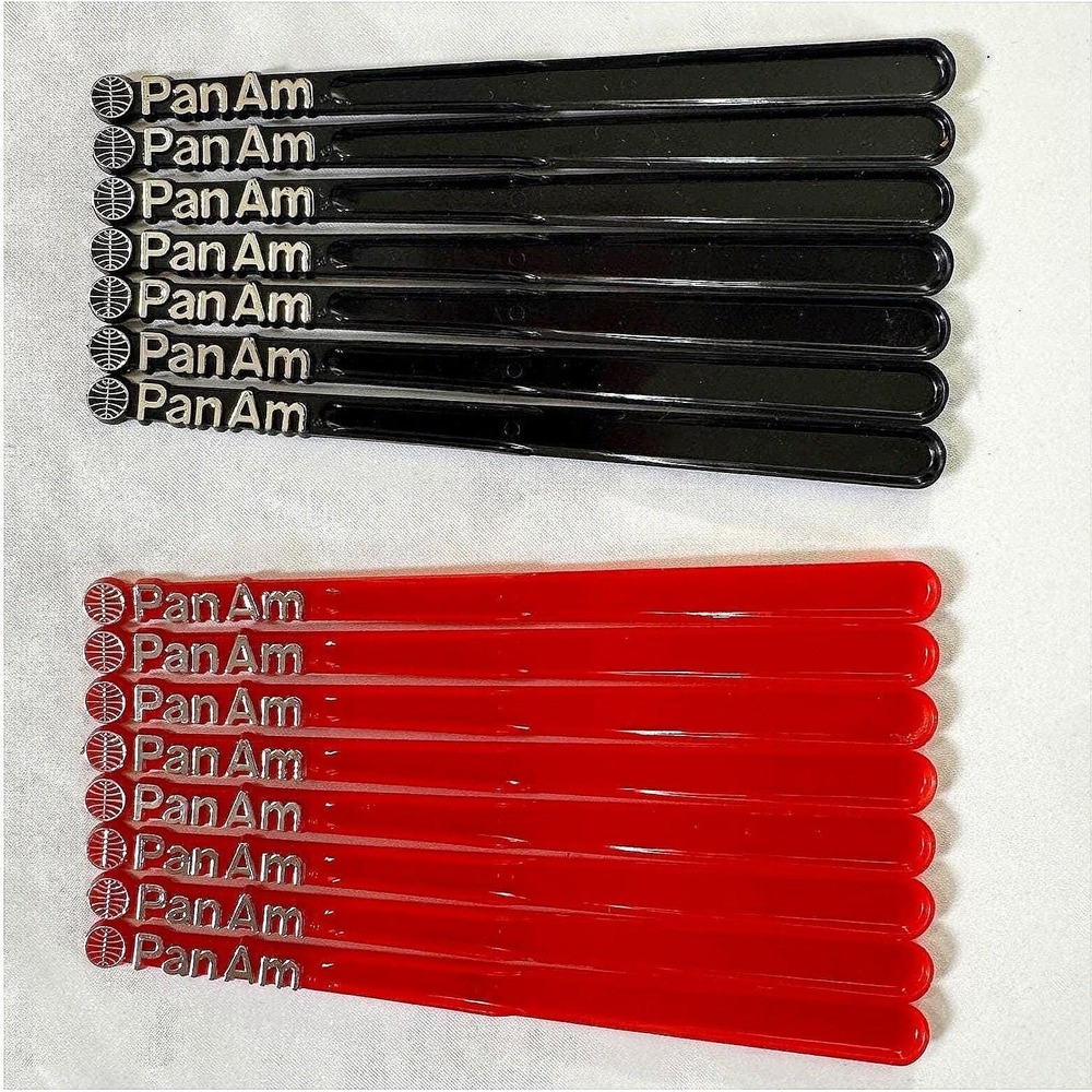 Vintage Pan Am Swizzle Sticks Lot 15 Red Black Airline Memorabilia Drink Stirrer